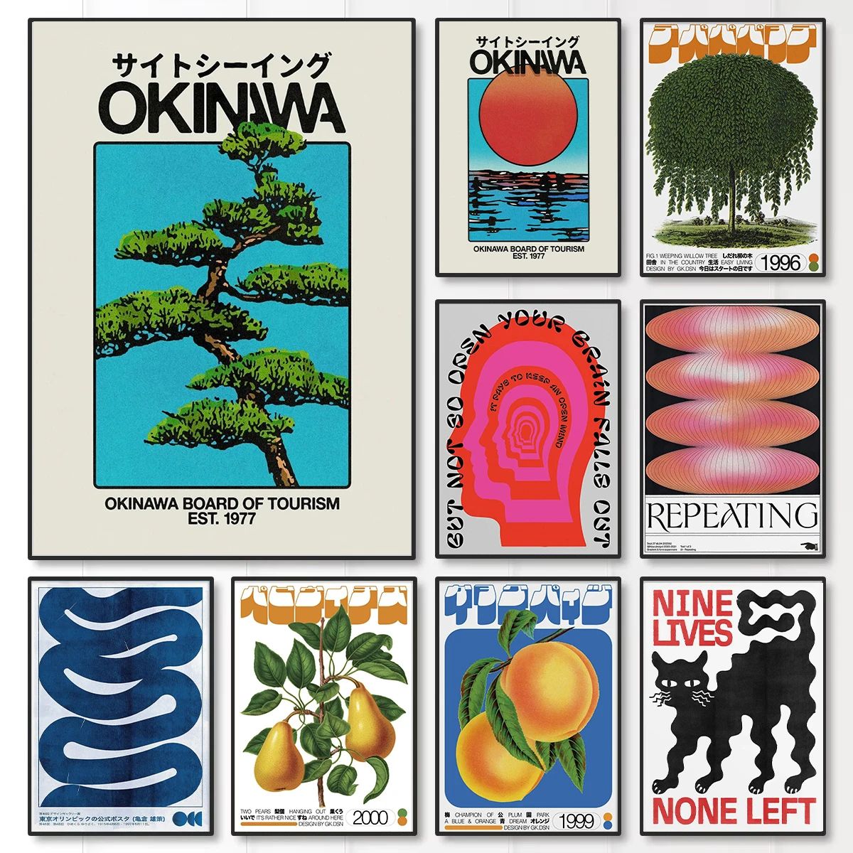 Okinawa Travel Green Willow Tree Canvas Poster Abstract Open