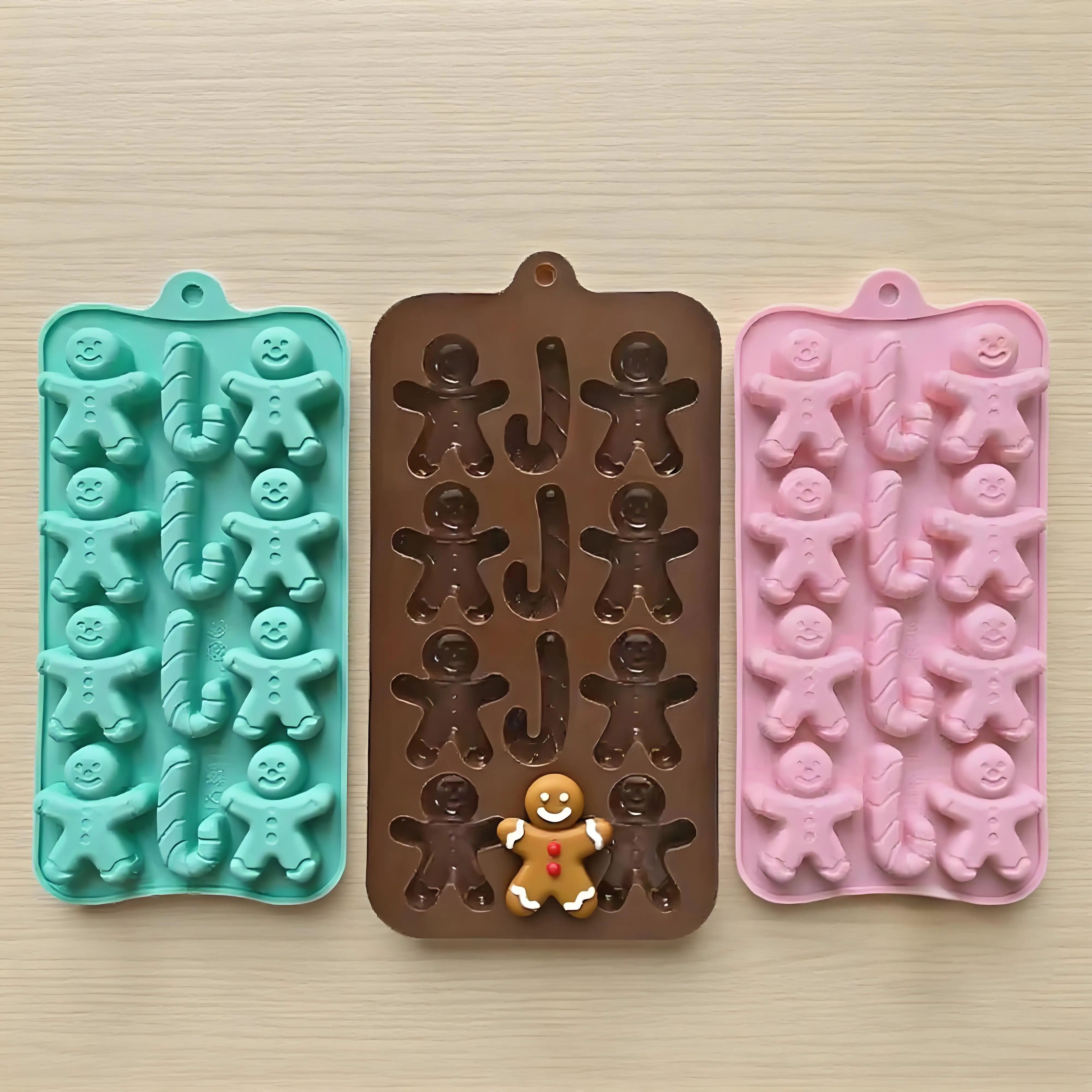 1Pc Xmas Gingerbread Man Cane Shaped Silicone Mold Used For
