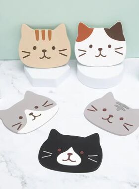 5pcs Cat Silicone Cup Coaster Mat, Waterproof & Heat Resista