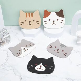 5pcs Cat Silicone Cup Coaster Mat, Waterproof & Heat Resista