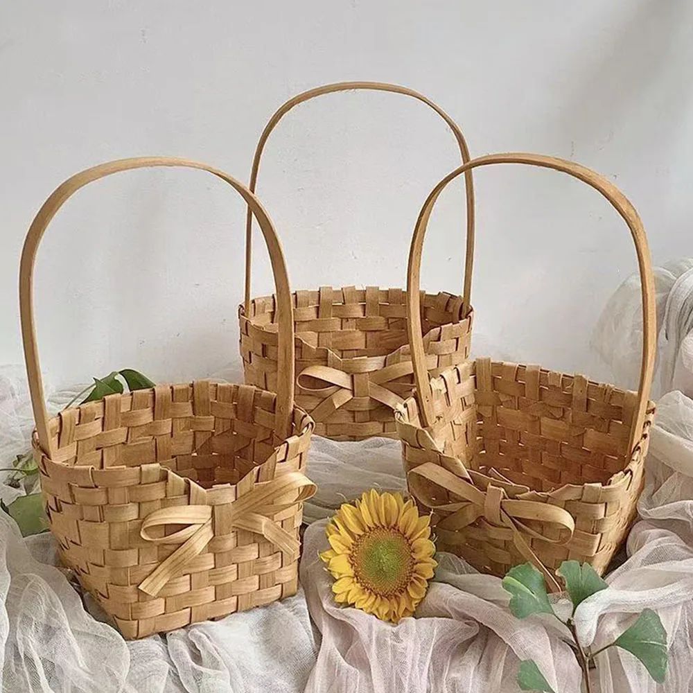 Handmade Flower Basket Hand-held Weave Mini Flower Basket Fl