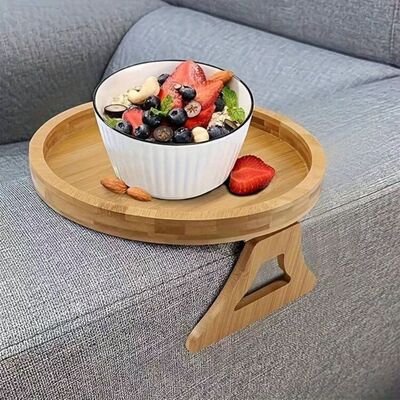 Wooden Sofa Armrest Tray Circular Clip on Breakfast Tray Hom