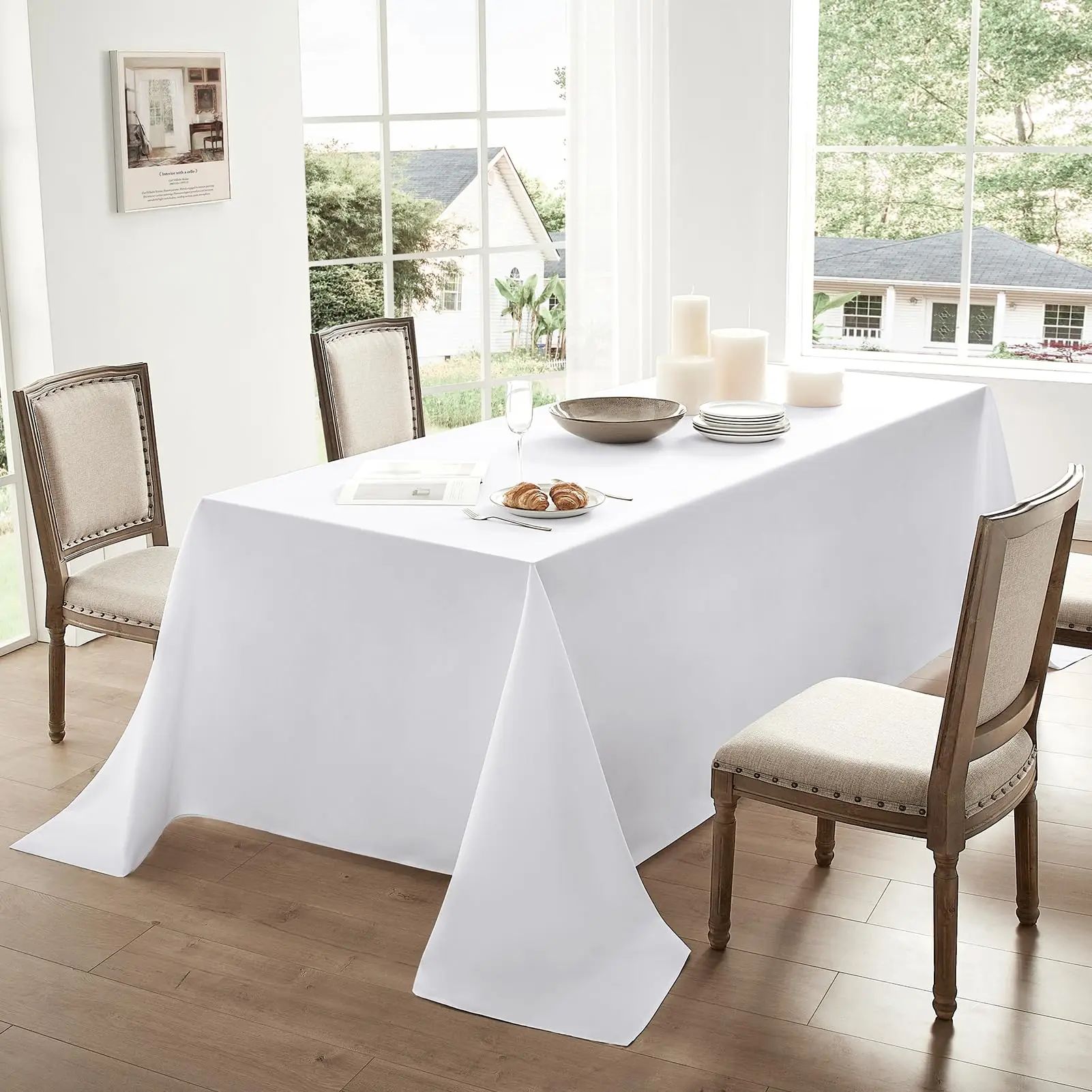 White Table Cloth Stain Resistant Decorative Washable Polyes
