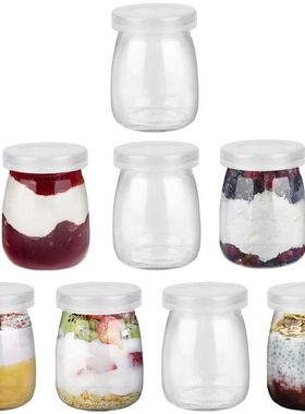 8 Pieces Mini Yogurt Jars Glass Pudding Cups with PE Lids Co