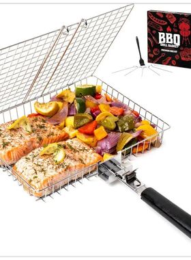 Portable  Stainless Steel Folding Grill Basket BBQ Grill Bas