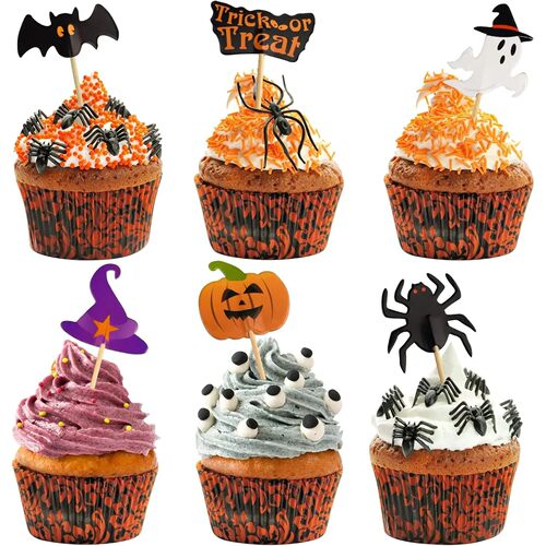 60 Piece Halloween Decoration Toppers - Toothpick Flags Mark