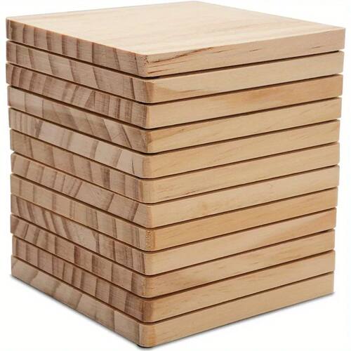 15 Pack 4 Inch Square Pine Wood Coaster Blanks for DIY Paint