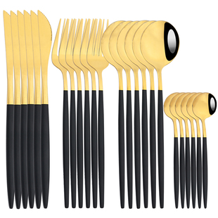 Dinnerware Black Gold Stainless Steel Cutlery Set Flatware D