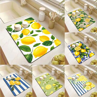 Lemon Print Dish Drying Mats for Kitchen Counter Microfiber