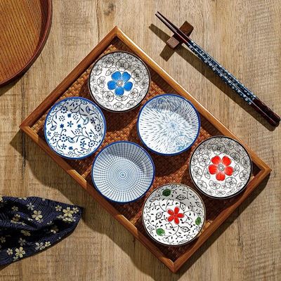 6pcs Mini Ceramic Plate Sashimi Sushi Soy Sauce Barbecue Dip