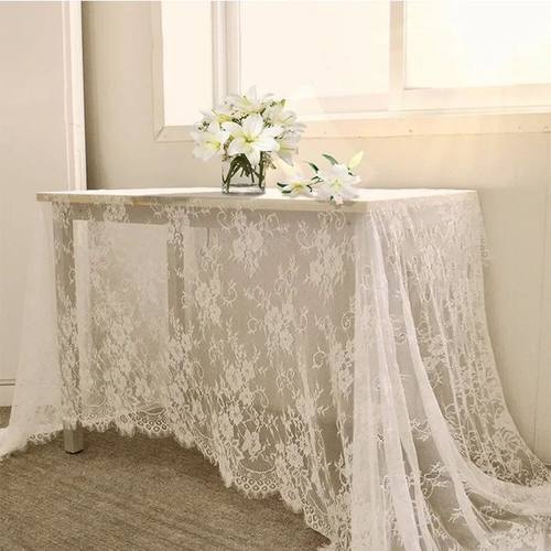 Rustic Wedding White Lace Tablecloth Vintage Embroidered Rec