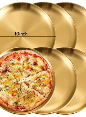 6Pcs Gold Stainless Steels Round Plate Rust-Proof Shallow Tr
