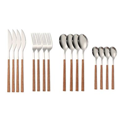 16pcs Stainless Steel Imitation Wooden Handle Cutlery Set Di