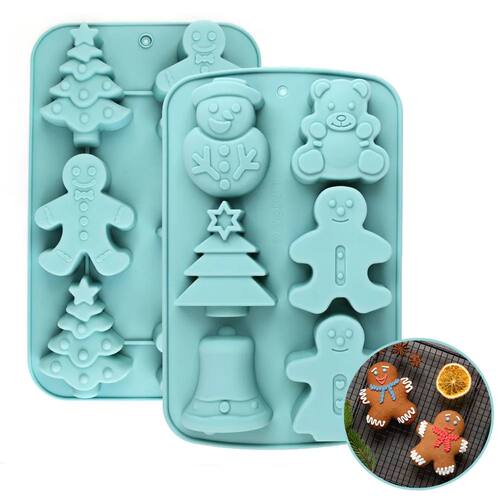 Christmas-Themed Silicone Baking Molds, Including Gingerbrea