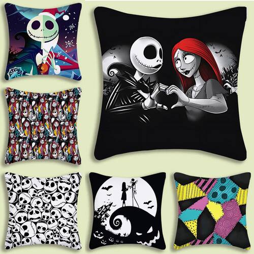 Halloween Skull Jack Sally Pillow Covers Cartoon Sofa Decora