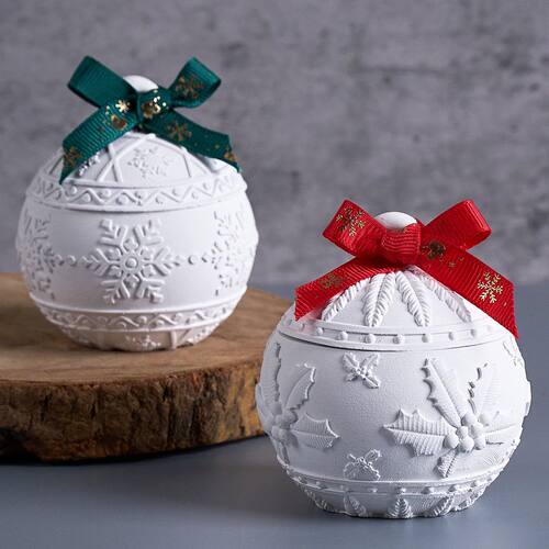 Christmas Round Ball Candle Jar Silicone Mold DIY Relief Sno