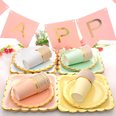 Disposable Tableware Bronzing Paper Cup Dessert Paper Plate