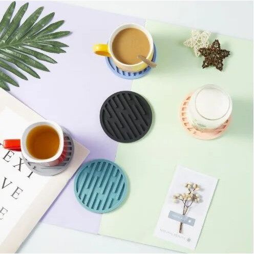 Round Silicone Coaster Striped Water-draining Coasters Anti-