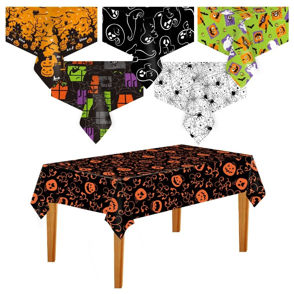 Halloween Decoration Tablecloth Pumpkin Spider Web Bat Plast