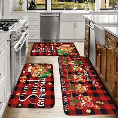 Christmas Cookies Tree Red Color Floor Mat Home Kitchen Non-