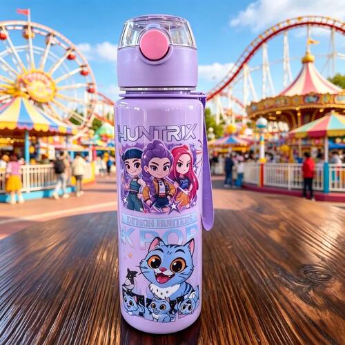 Cartoon Figure Water Bottle, Portable Outdoor Straw Cup for