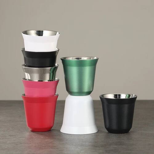 Summer New Simple Flat Bottom Cup Stainless Steel Double-lay