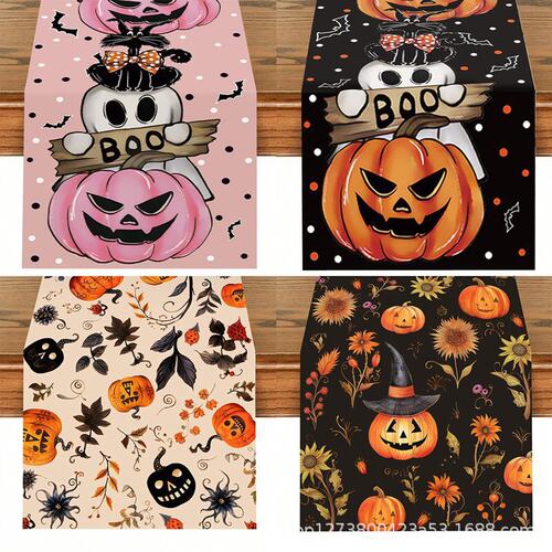 Halloween Party Polyester Table Runner, Autumn Pumpkin Table