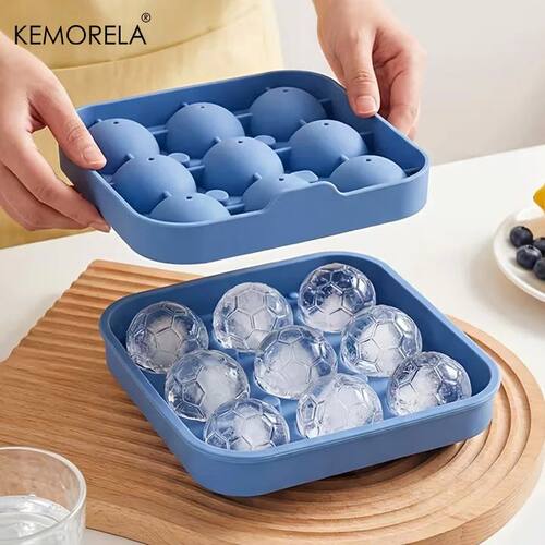 9-Hole Silicone Soccer Ball Cube of Ice Tray with Lid Round