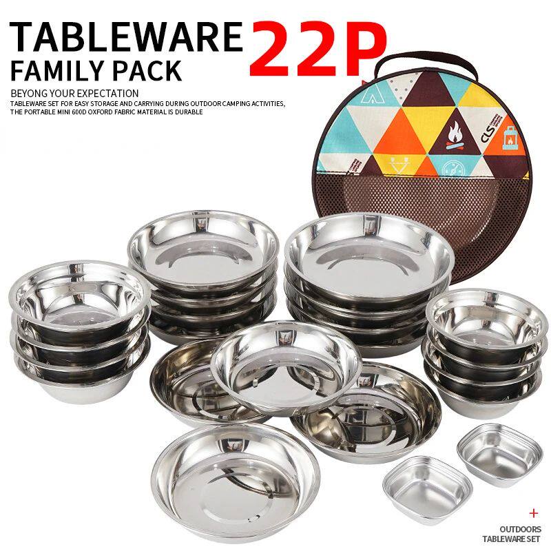 New Camp Cooking Portable Dining Plate Set of 22 Outdoor Cam