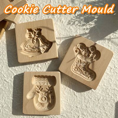 Wooden Cookie Molds for Christmas, DIY 3D Engraved Embossed