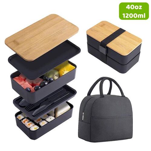 Adult Bento Lunch Box, 2-Tier Food Storage Container Set wit