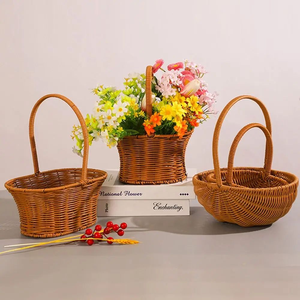 Imitation Rattan Handhold Weaving Basket with Handle Home De