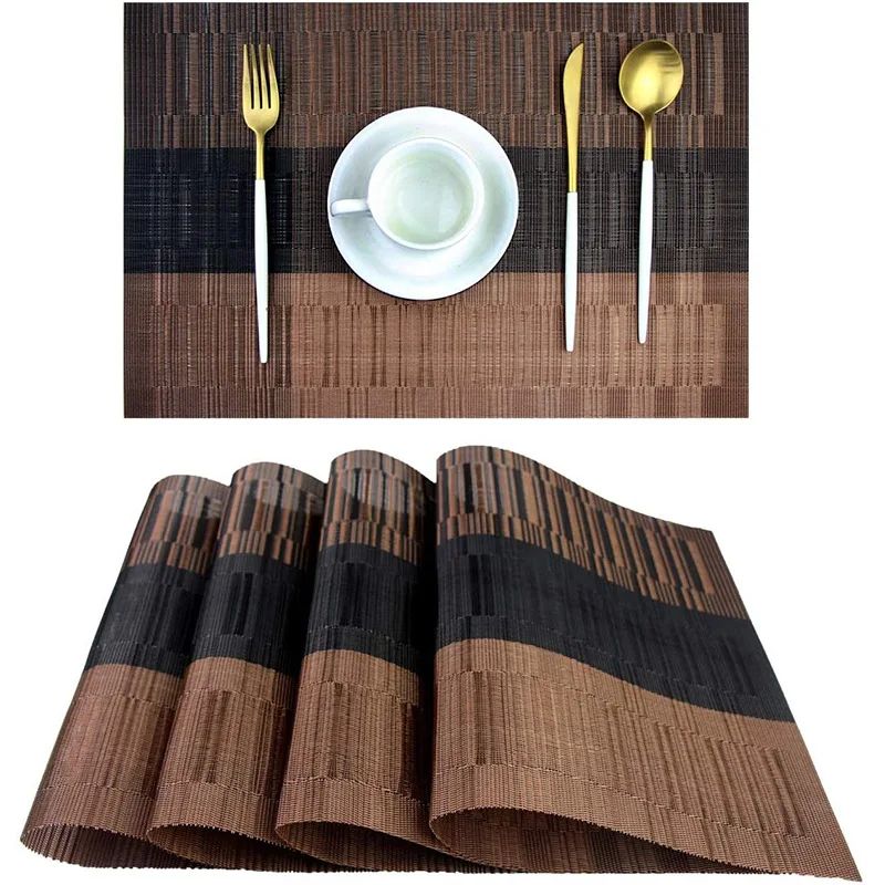 4PCS/SET Placemats PVC Table Mat Weave Stripe Pads Pallet Co