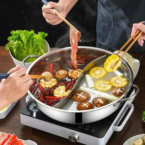 28cm Stainless Steel Twin Divided Double Pot Hotpot Cooker G