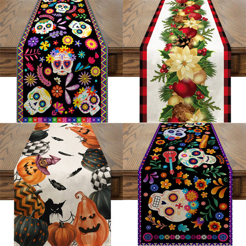 Christmas Table Runner Imitation Hemp Texture Halloween Tabl