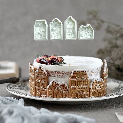 4Pcs Christmas Gingerbread House Cutters Cookie 3D Baking mo