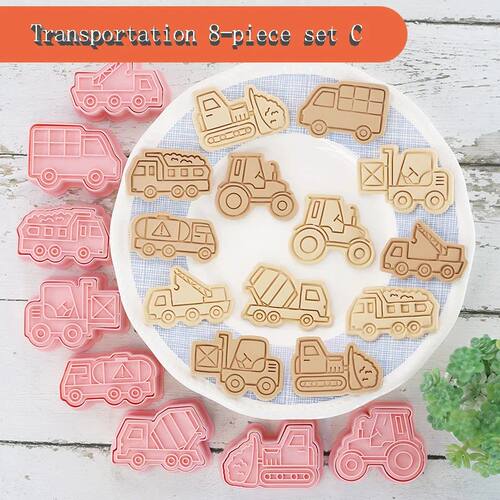 8 Pcs/set Engineering Truck Cookie Cutters Plastic 3D Cartoo