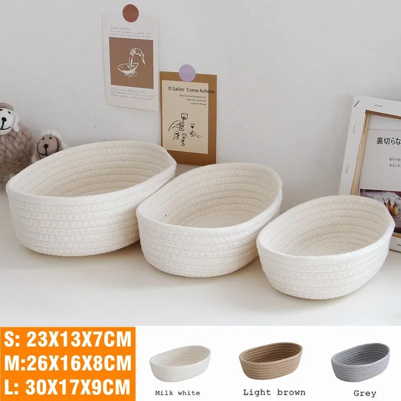 ? ? ??? Nordic Cotton Rope Woven Storage Baskets Organize Bo