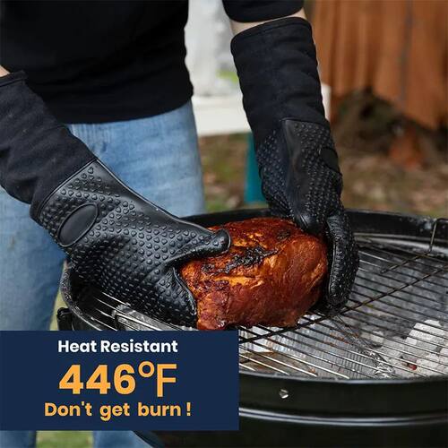 Extra Long Professional Silicone Oven Mitts Gloves with Quil