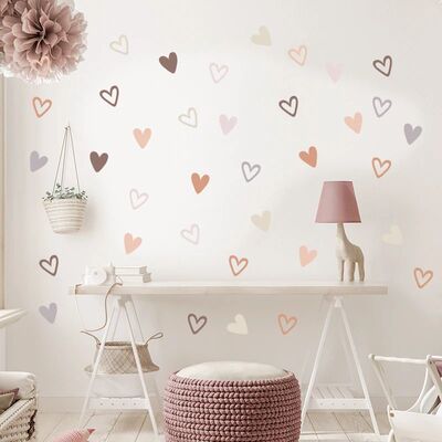 36pcs Heart Shape Trendy Boho Style Wall Stickers Bohemian W