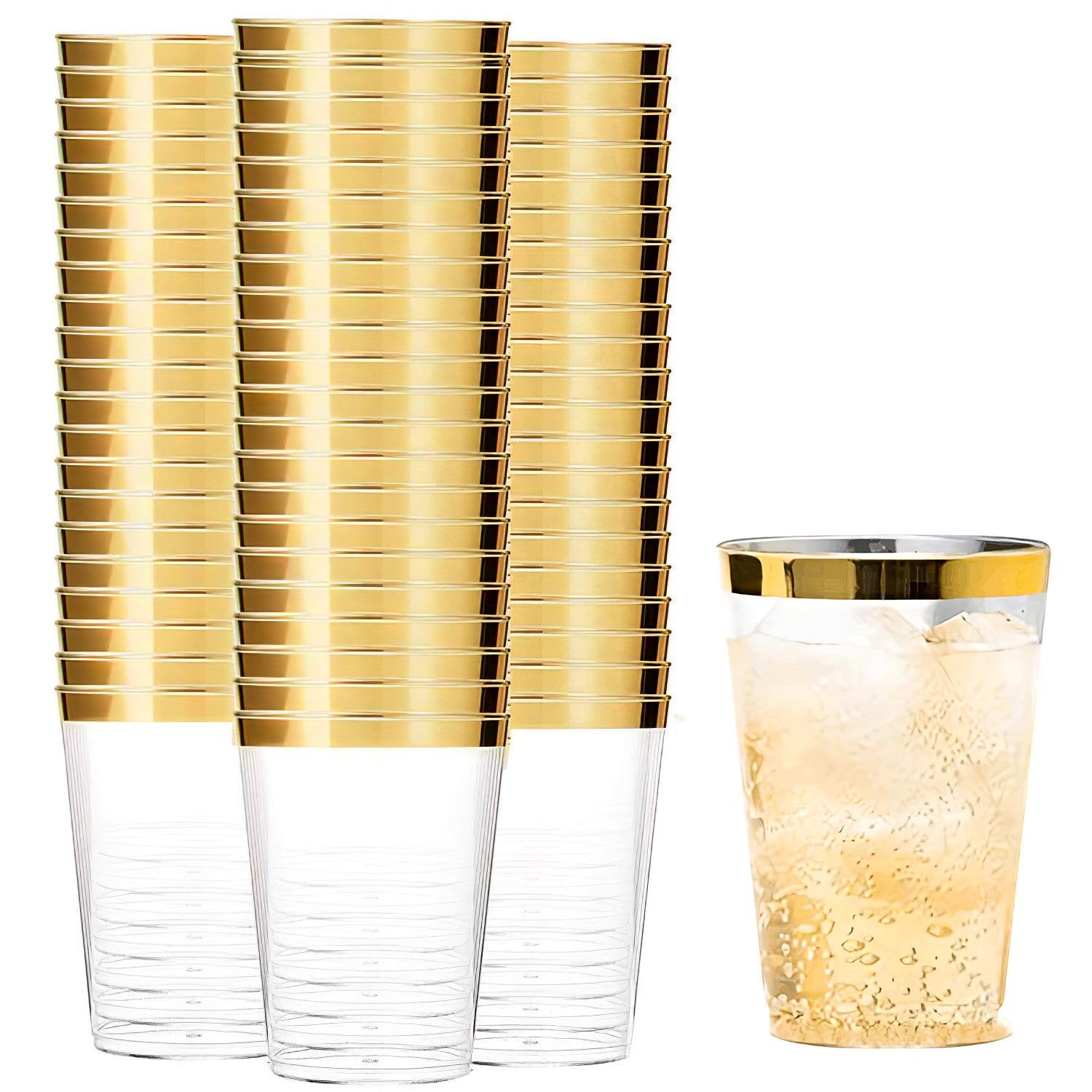 25/50Pcs Golden Plastic Cup 300ml Disposable Cup Wine Glass
