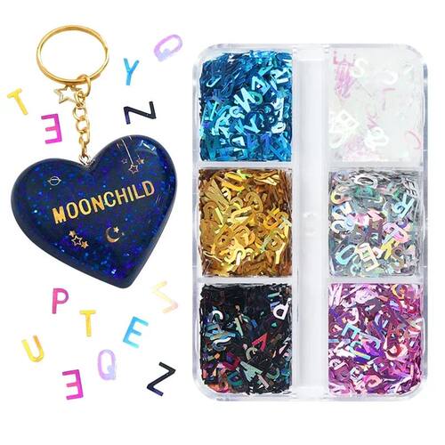 Holographic Glitter English Alphabet Flakes Resin Silicone M