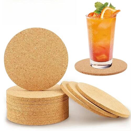10pcs Natural Cork Coasters Round Wood Mats Durable Non Slip