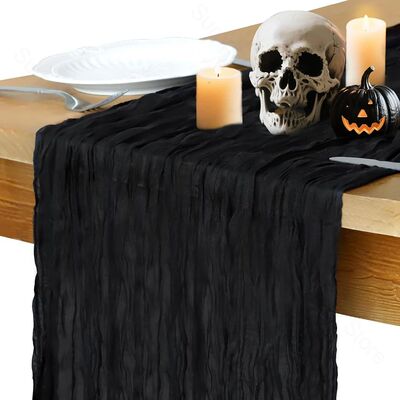 Black Cheesecloth Table Runner Halloween Decoration Boho Rus