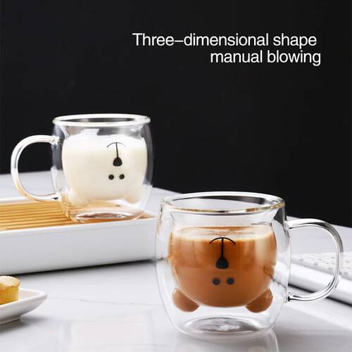 201-300ML Double Wall Glass mug Creative Cute Bear Coffee Mu