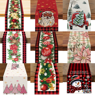 Christmas Table Runner Buffalo Plaid Safflower Pine Cone Tab