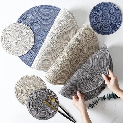 4/6pcs Round Table Mat Woven Ramie Placemats Anti Slip Dinin
