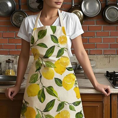 Stylish Cooking Baking Apron Lemon Pattern Kitchen Apron Kit