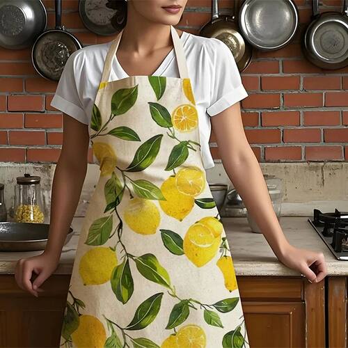 Stylish Cooking Baking Apron Lemon Pattern Kitchen Apron Kit