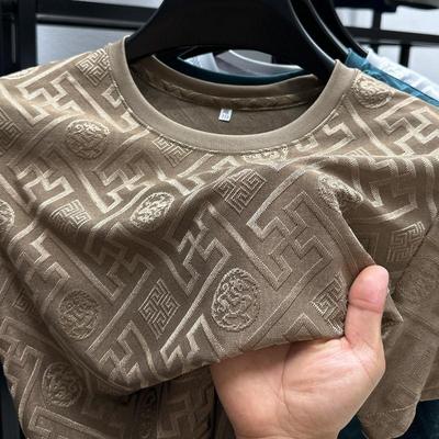 男短袖t恤2025夏季新款冰丝提花休闲打底衫青年弹力薄款修身半袖